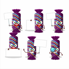 Purple long candy package cartoon character bring information board