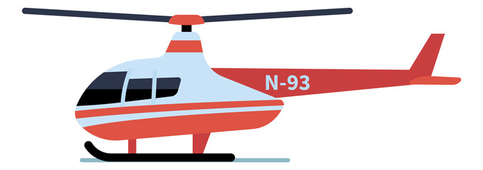 Helicopter icon. Cartoon air chopper toy. Side view copter