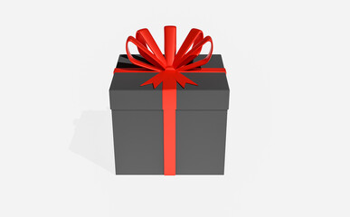 3d rendering black gift box with red ribbon. Gift box decorated with ribbon. Christmas and New Year's Day , black gift box white background 3d rendering .