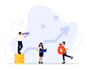 Vector Illustration, Business investment Concept, Showing People Saving Money To Invest On A Better Future, Suitable for landing page, UI, web, App intro card, editorial, flyer,and banner
