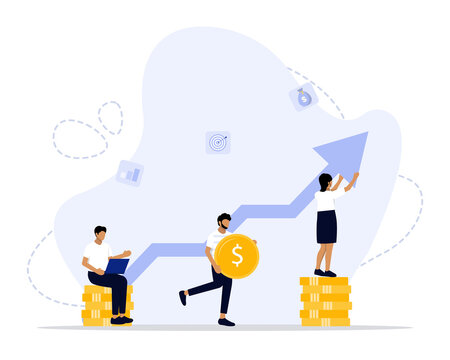 Vector Illustration, Business investment Concept, Showing People Saving Money To Invest On A Better Future, Suitable for landing page, UI, web, App intro card, editorial, flyer,and banner