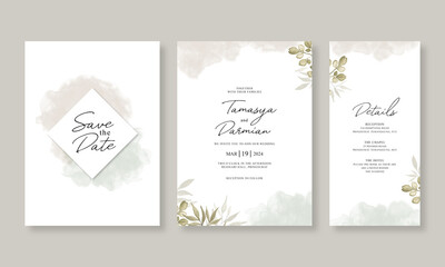 Wedding invitation set template with watercolor painting