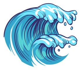 Surf wave logo. Big water stream in sketch style