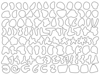 Black outline organic blobs. Vector liquid shadows random shapes.