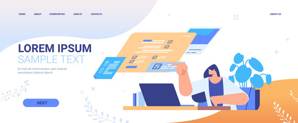 businesswoman marking complete tasks on virtual checklist business organization achievements of goal concept