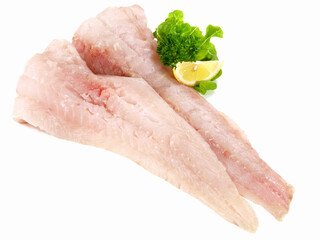 Raw Cod Fish Fillet isolated on white Background
