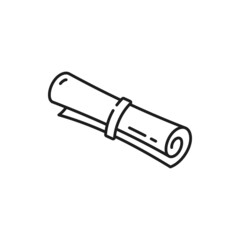 Scroll paper document isolated collapsed law list symbol of legal service, justica and notary. Vector diploma, certificate, graduation document or letter. Lawyer contract or agreement, study award