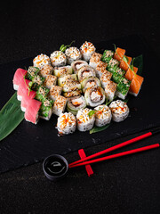 sushi on the black stone