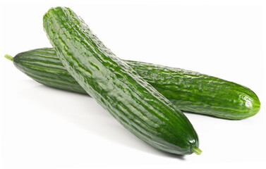 Two Fresh Cucumber isolated on white Background