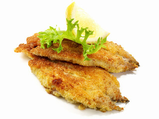 Pilchard Snack - Breaded Fish Fillet isolated on white Background