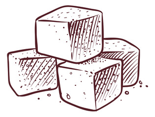 Cube blocks sketch. Refined sugar in vintage style