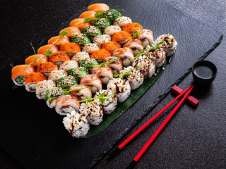 sushi on the black stone