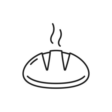 recommend clip art: Fresh made german stoneoven bread with crunchy crust isolated monochrome icon. Vector hot steaming just baked rye bread, sourdough rye bread dough, bakery food product outline symbol of Germany