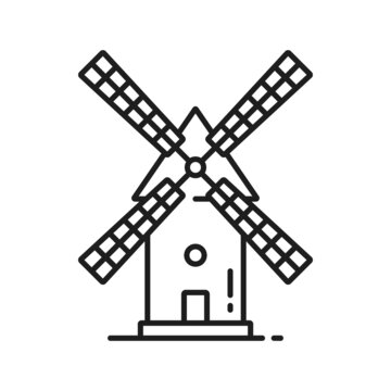 recommend clip art: German landmark retro windmill isolated outline icon. Vector rural countryside traditional Dutch stone mill, Netherland wooden windmill, Holland building for millstones grain, flour, bread processing