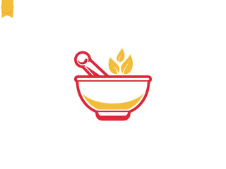 Mortar And Pestle Icon red color, Herbal Pharmacy Symbol. Creative Medical Logo Vector. Medicine Illustrations. Pestle And Mortar Vector Illustration Design Template