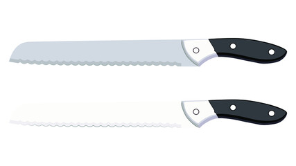 set of two realistic kitchen knives isolated on white, Vector illustration, chef knives, Cutlery icon set, bread Knife