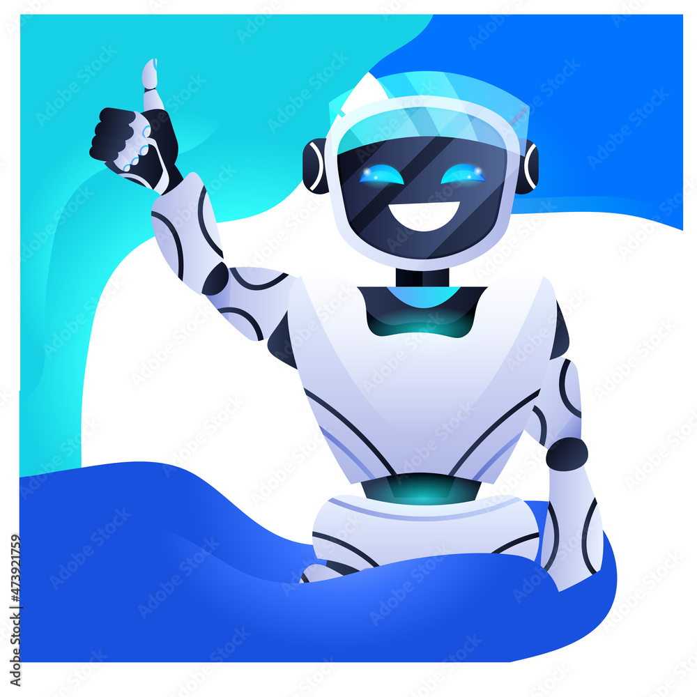Poster robot chatbot assistant modern robotic character artificial intelligence concept