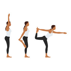 Fototapeta na wymiar Woman doing ayurveda yoga poses in three different poses. Flat vector illustration isolated on white background. Healthy living