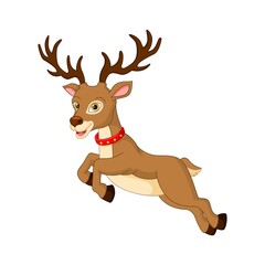 Cartoon funny christmas reindeer jumping on white background