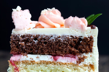 delicious cake made of mixed cakes and strawberry and banana fillings