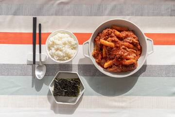 Korean traditional food, jjimgalbi and rice seaweed.