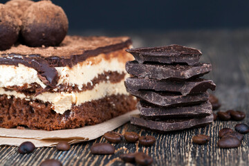 chocolate cake with buttercream , close up