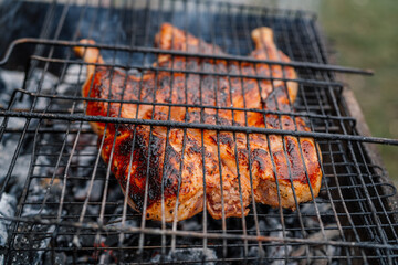 charcoal cooking grilled chicken brazier nature fresh air