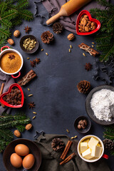 Christmas concept, cooking and baking ingredients, fir twigs