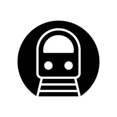 Obraz premium Subway or metro silhouette icon. Black simple vector of train on rails in tunnel. Contour isolated pictogram on white background