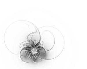 Black and white fractal flower on a light background. Copy space