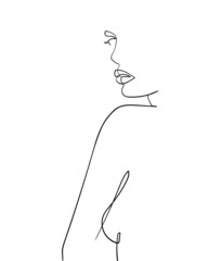 One line drawing face and body. Modern minimalism art. - Vector illustration