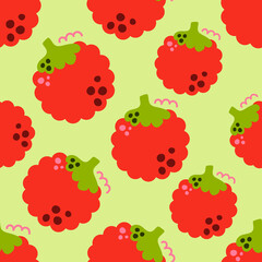 Seamless pattern of cute raspberry. Modern flat illustration for print design.