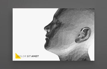 Abstract man head made from dots. Side view of dotted face background. Facial recognition. 3D vector illustration.