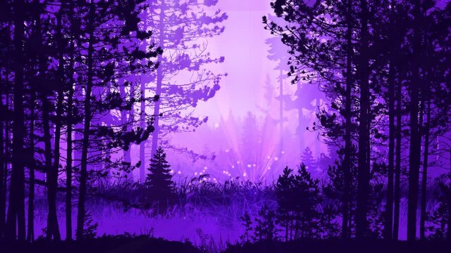 Wunderbaum voller leuchtender Lichter in zauberhaftem M&auml;rchenwald , lila bis violette Farben - 3D Animation- 