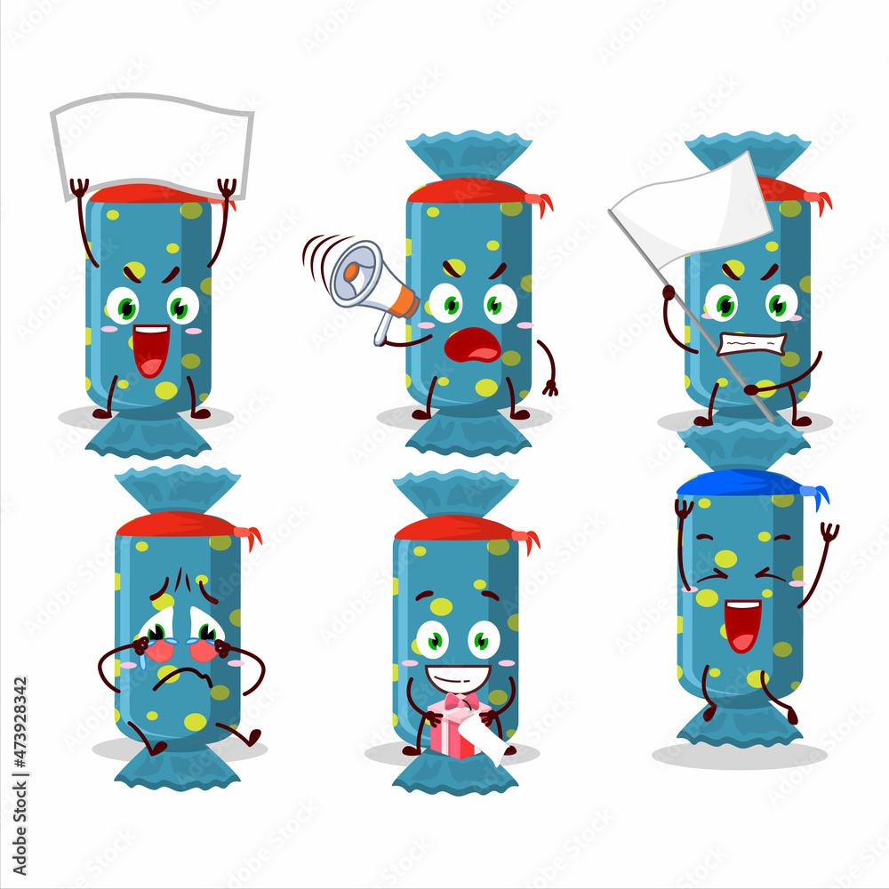 Sticker mascot design style of blue long candy package character as an attractive supporter