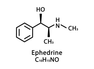 Ephedrine molecular structure. Ephedrine skeletal chemical formula. Chemical molecular formula vector illustration