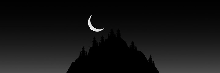 silhouette of tree on top of hill at night vector illustration good for wallpaper, background, banner, backdrop, tourism, and design template