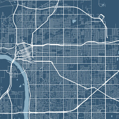 Detailed map of Tulsa city, linear print map. Cityscape panorama.