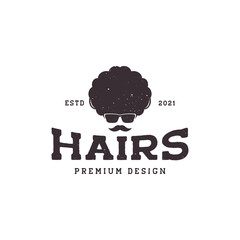 man head frizzy with sunglasses vintage logo symbol icon vector graphic design illustration idea creative