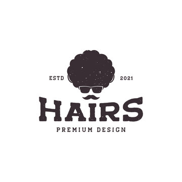 man head frizzy with sunglasses vintage logo symbol icon vector graphic design illustration idea creative