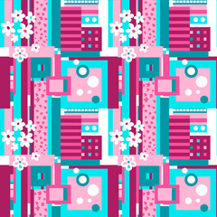 Abstract seamless pattern with colored blocks Geometry and Floral