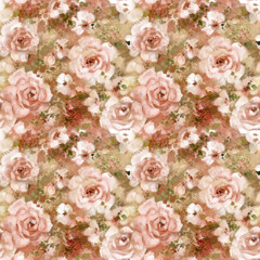 Morning in the rose garden Blurred floral seamless pattern of delicate white roses