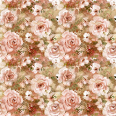 Morning in the rose garden Blurred floral seamless pattern of delicate white roses