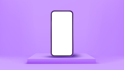 Smartphone on podium 3d vector illustration. Smartphone online entertainment. Online shopping, mobile gaming, applications, network and social media. Trendy pastel colors.