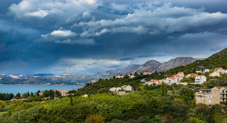 Fototapeta na wymiar Adriatic coast in winter. Dramatic weather. District of Cavtat. Croatia.