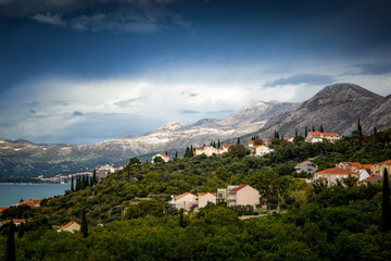 Obraz premium Mountains in the Adriatic coast. Dramatic weather. District of Cavtat. Croatia.