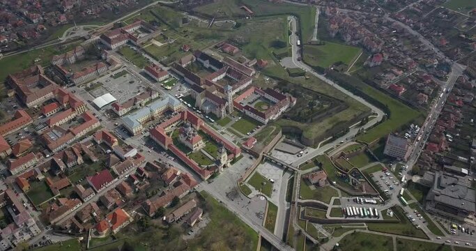 Aerial Shot Of Alba Carolina Citadel, Well-known Fortress In Alba Iulia, Romania.