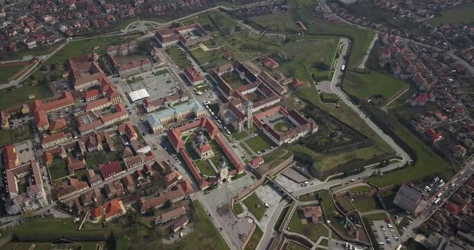 Aerial View Of Alba Carolina Citadel In Alba Iulia, Romania.