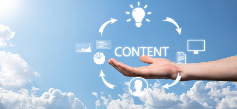 Content marketing cycle - creating, publishing, distributing content for a targeted audience online and analysis.