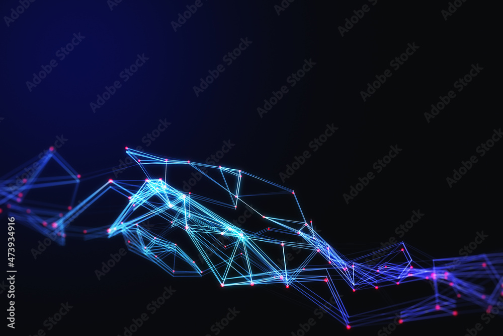 Fototapete creative digital polygonal wave on dark background with mock up place. technology and design concept